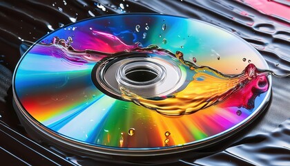 Colorful CD with Liquid Reflection Art