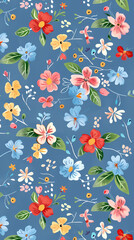 Collection of colorful floral elements in flat color. Set of spring and summer wild flowers, plants, branches, leaves and herb.