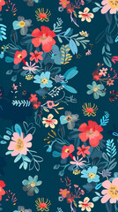 Collection of colorful floral elements in flat color. Set of spring and summer wild flowers, plants, branches, leaves and herb.