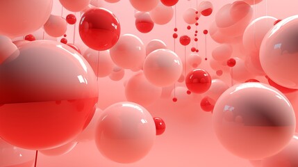 Abstract Visualization of Red and White Floating Spheres in a 3D Space