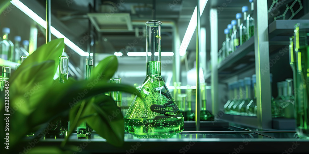 Poster green biohacking laboratory: displaying a laboratory where scientists conduct experiments on genetic