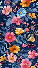 Collection of colorful floral elements in flat color. Set of spring and summer wild flowers, plants, branches, leaves and herb.