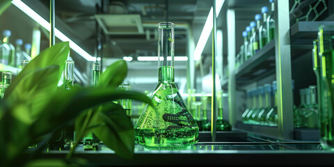 Green Biohacking Laboratory: Displaying a laboratory where scientists conduct experiments on genetic engineering and biohacking
