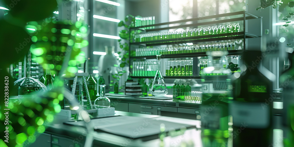 Poster green biohacking laboratory: displaying a laboratory where scientists conduct experiments on genetic
