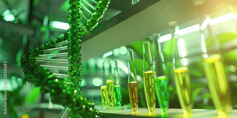 Poster green biohacking laboratory: displaying a laboratory where scientists conduct experiments on genetic