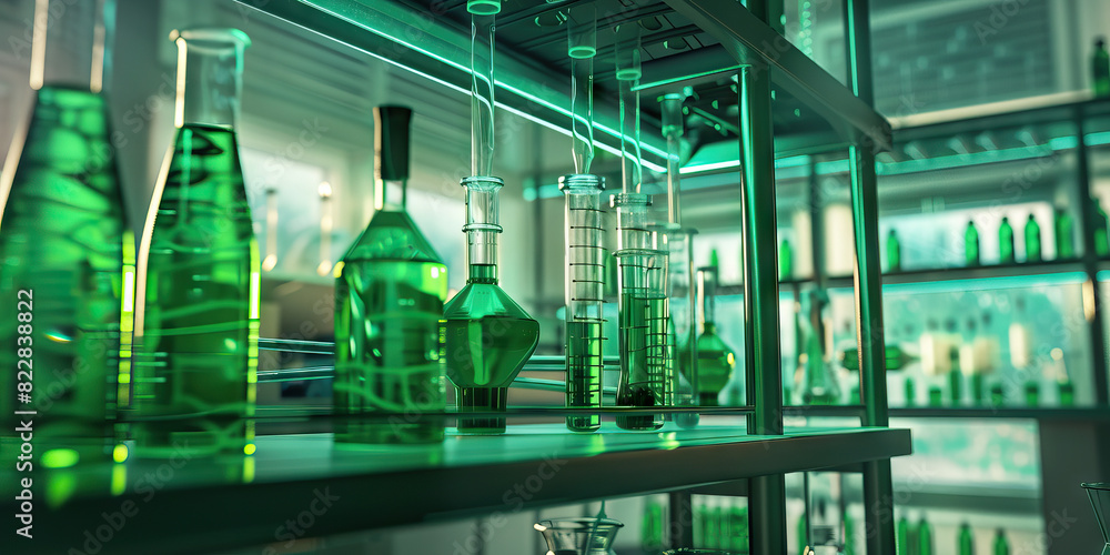 Poster green biohacking laboratory: displaying a laboratory where scientists conduct experiments on genetic