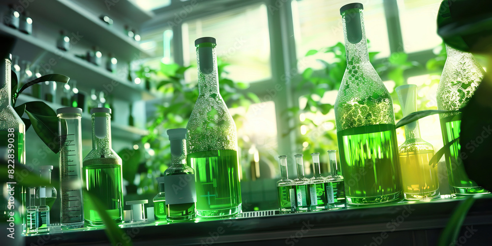Poster green biohacking laboratory: displaying a laboratory where scientists conduct experiments on genetic