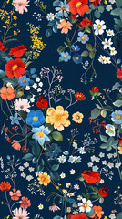 Collection of colorful floral elements in flat color. Set of spring and summer wild flowers, plants, branches, leaves and herb.