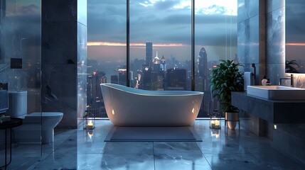 Urban Bathroom having Modern fixtures and city views