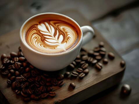 Richy cup of coffee with beans