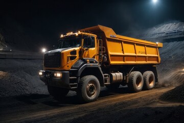 Coal mining trucks load coal and mining minerals