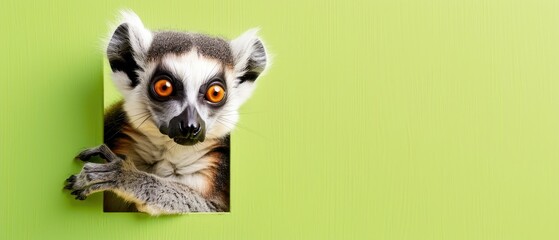 Naklejka premium Adorable lemur with blank copyspace on a pastel green background