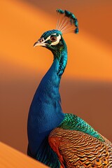 Majestic Peacock Displaying Vibrant Plumage in Warm Ambient Light