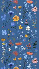 Collection of colorful floral elements in flat color. Set of spring and summer wild flowers, plants, branches, leaves and herb.