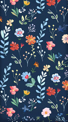 Collection of colorful floral elements in flat color. Set of spring and summer wild flowers, plants, branches, leaves and herb.
