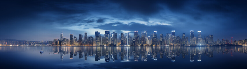 Fototapeta premium Stunning Night Skyline Reflection - Urban Beauty