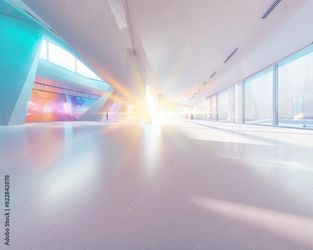 Leinwandbilder innovative white office with digital holographic light effects, emphasizing modern efficiency and de