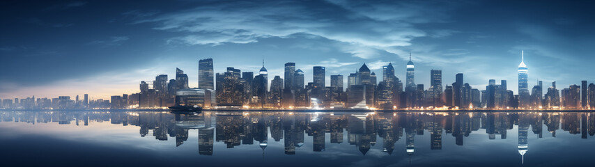 Obraz premium Elegant Urban Nightscape with Stunning Reflections