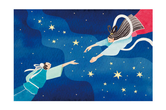 日本昔話　七夕さま　水彩 イラスト