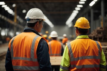 Industrial engineer worker wearing hat and safety suit at construction building site