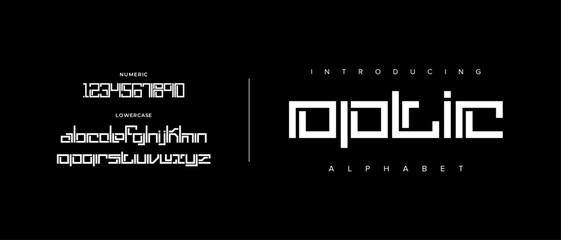 Optic creative simple modern urban alphabet font. Digital abstract futuristic, logo, music, sport, minimal technology typography. Simple numeric vector illustration
