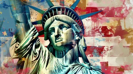  American Liberty, US freedom, fantastical illustrations painted with vivid colors, contemporary digital portrait photography, VFX