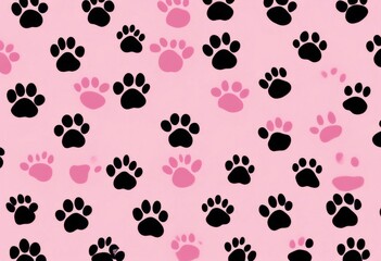 tile background pink paw dog prints black pattern repeat