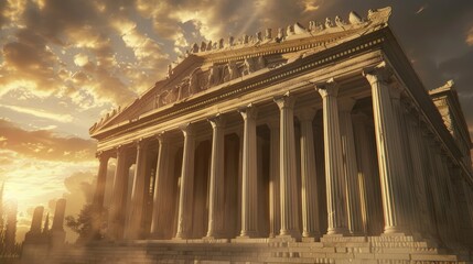 Fototapeta premium American Spirit, Colonial Settlements, avant-garde rendering, ancient Greek friezes, 4k