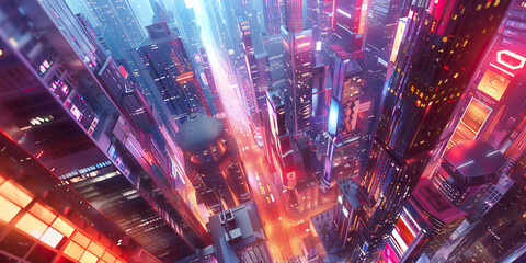 Obraz premium The Metaverse Metropolis: A bustling city of virtual worlds, each with its own unique culture and architecture.
