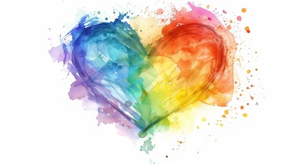 Vibrant rainbow heart composed of delicate watercolor strokes, radiating warmth and love. Perfect for LGBTQ+ themes and celebrations. 