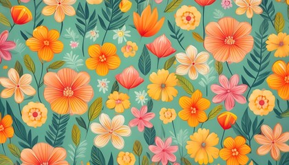 illustration with flowers, seamless pattern for wallpaper or wrapping paper
