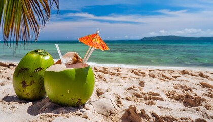 Coconut cocktail on beautiful sunny beach