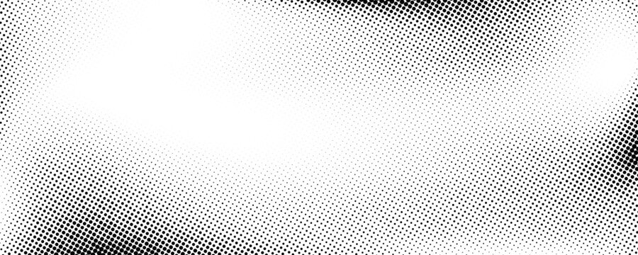 Grunge halftone gradient background. Faded grit noise texture. White and black sand wallpaper. Retro pixelated backdrop. Anime or manga style comic overlay. Vector graphic design textured template