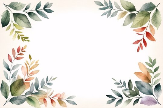 Herbal frame watercolor invitation design card with leaves and floral elements botanic watercolor illustration vintage template 