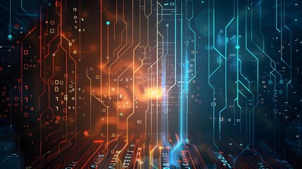 Fototapeta premium Digital Background with Binary Code and Glowing Lights
