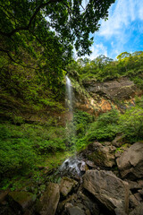 Motian Waterfall hidden in the valley of Sandiaoling mountain trail, in New Taipei City, Taiwan.