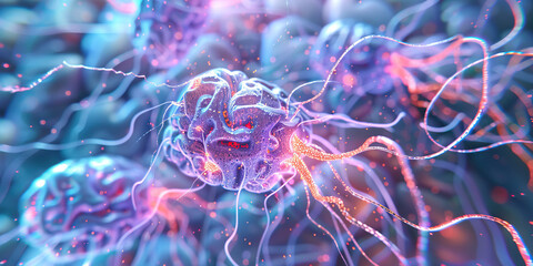 Obraz premium The Synaptic Symphony: A kaleidoscope of neurotransmitters, dancing across a brain