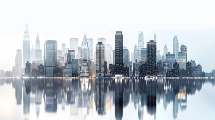 Naklejka premium a city skyline with a reflection in the water