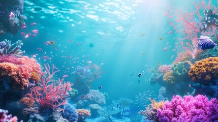 Naklejka na ściany i meble Reef awareness day background concept with copy space area for text. World Oceans Day and World Water Day. Beautiful sea background
