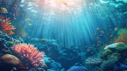 Obraz premium Reef awareness day background concept with copy space area for text. World Oceans Day and World Water Day. Beautiful sea background