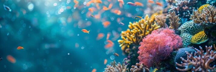 Obraz premium Reef awareness day background concept with copy space area for text. World Oceans Day and World Water Day. Beautiful sea background