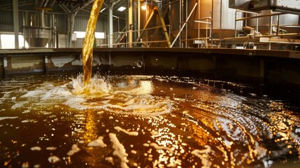 A machine injecting the perfect ratio of petroleum and mineral oil into a large mixing tank.