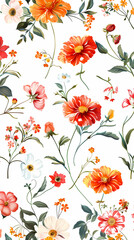 Collection of colorful floral elements in flat color. Set of spring and summer wild flowers, plants, branches, leaves and herb.
