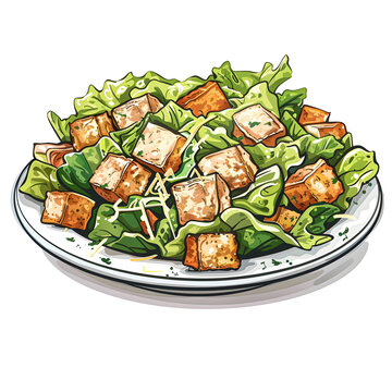 recommend clip art: Vector illustration of a caesar salad on a white background. Suitable for crafting and digital design projects.[A-0001]