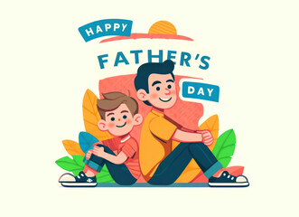 Obraz premium Happy Father's Day Greeting Card with Father and Son Illustration