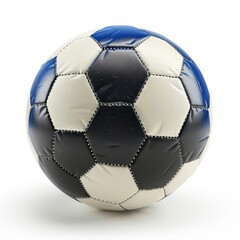 a soccer ball on a white background with a blue and white stripe