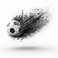 a soccer ball with a trail of black paint