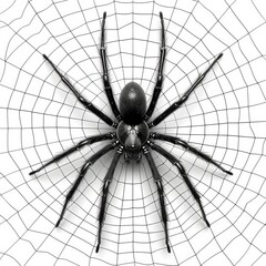 a black spider sitting on a web in a spider web
