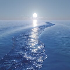 a body of water with a sun shining over it