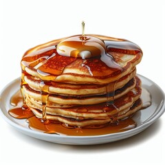 a stack of pancakes with syrup and syrup drizzle on top